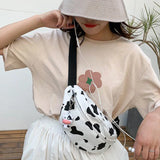 Ciing Hot Sale Cow Print Canvas Waist Bags for Women Designer Fashion Fanny Pack Female Shoulder Crossbody Chest Bag Hip Purse