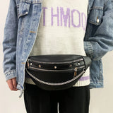 Ciing Hip Hop Women's Waist Bag Rivet Chain Fanny Pack PU Leather Fashion Belt Bag Female Shoulder Crossbody Chest Bags Handbag Purse
