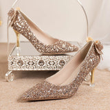 Ciing Luxury Gold Silver Sequins Pumps Women Autumn Slip On High Heels Party Wedding Shoes Woman Pointed Toe Thin Heeled Shoes