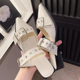 Ciing  Punk Gothic Metal Buckle Low Heels Sandals Women  New Pointed Toe Thick Heeled Summer Slippers Woman Platform Muller Shoes