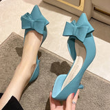 Ciing Blue Bowtie Thin Heeled Pumps Women  Autumn PU Leather Slip on High Heels Shoes Woman Pointed Toe Party Shoes Mujer