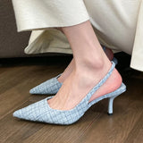 Ciing  Fashion Stripes Plaid High Heels Pumps Women Pointed Toe Slingbacks Party Shoes Woman  Spring Summer Thin Heeled Sandals