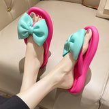 Ciing  Korean Slik Bowtie Flip Flops Female Soft Sole Cloud Slippers Shoes Woman  Summer Platform Flat Heels Sandals Women Slides