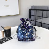 Ciing Sequin Women's Crossbody Bag   New Bucket Bags Designer Female Summer Beach Handbags Drawstring Chain Shoulder Bag Purses