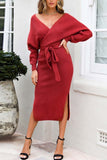 Ciing - Florcoo V Neck Backless Sweater Dress(5 Colors)