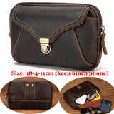 Ciing  Real Leather men Casual Design Small Waist Bag Cowhide Fashion Hook Bum Bag Waist Belt Pack Cigarette Case 5.5" Phone Pouch