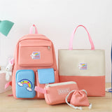 Ciing 5Pcs Sets Girls Backpack Kawaii Cartoon Student Book Bags High School Bookbags Schoolbag Large Capacity Pencil Case Handbag Tote