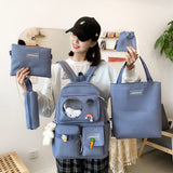 Ciing Teenage Girls' Backpack Patch High School Schoolbag Waterproof Schoolbag High Capacity Girls' Handbag 5-Piece Set