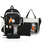 Ciing 5Pcs Sets Girls Backpack Kawaii Cartoon Student Book Bags High School Bookbags Schoolbag Large Capacity Pencil Case Handbag Tote