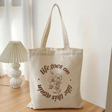 Ciing 1 pc Life Gose on Printed Fashion Casual Tote Bag Reusable Fashion Backpack Multifunctional Handbag Flower Canvas Shopping Bag