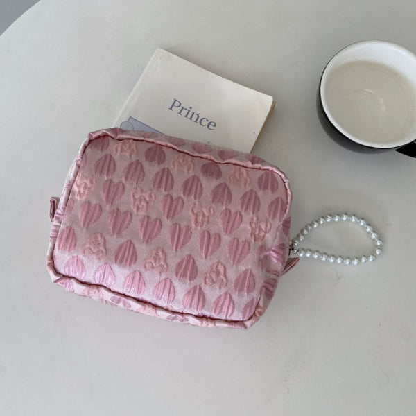 Cute Quilting Cotton Makeup Bag Women Zipper Cosmetic Organizer Female  Cloth Handbag Box Shape Portable Toiletry