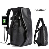 Ciing Men's Backpack USB Charge Travel Laptop Back packs Black 16inch Leather School Bag Male Vintage Waterproof Anti Theft Backpacks