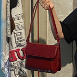 Ciing Retro Patent Leather Shoulder Bag For Women Luxury Flap Crossbody Bag Solid Color Underarm Bag Red Crossbody Bag Lady Handbag