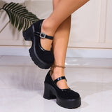 Ciing Fashion Crystal Buckle Mary Janes Women Black Round Toe Platform Pumps Woman Patchwork Super High Heel Party Shoes