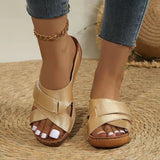 Ciing Fashion Silver Gold Platform Slippers Women Summer Hook Loop Wedges Rome Shoes Woman Med Heel Non-Slip Beach Shoes Sandals 2024