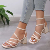 Ciing Luxury Sandals Women Fashion Summer Ladies High Heels Simple Square Toe Open Toe Heeled Sandals Straps Womens Shoes Zapatos