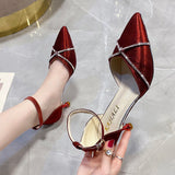 Ciing Fashion Crystal Cross-tied Women's Shoes Pumps Pointed Toe Med Heels Wedding Shoes Woman Elegant Thin Heels Party Shoes