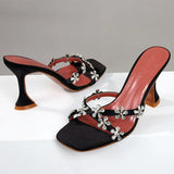 Ciing Shiny Crystal Flowers Decorative Design Sandals Women Summer Sweet Elegant Ladies Slippers Slide High Heel Sandals Women