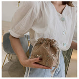 Ciing Fashion Small Shoulder Bags  Women Drawstring Straw Beach Bags Flower Embroidery Bags Ladies Lace Crossbody Handbags for Travel