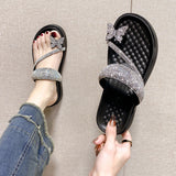 Ciing  Shiny Crystal Butterfly Flat Heeled Sandals Women   Summer Clip Toe Platform Slippers Woman Soft Thick Sole Flip-Flops Slides