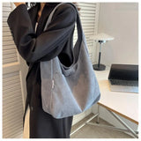 Ciing Canvas Shoulder Women's Tote Bag Corduroy Simple Casual Large Capacity Designer Handbags For Women Travel Solid Shopper Bag