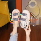 Ciing  Female Sandal Clogs With Heel Fashion Womens Shoes   All-Match Increasing Height Girls Thick Luxury Beige Low Beach Rhineston