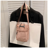 Ciing Fashion Casual Sports Women's Corduroy Crossbody Bag Student Mobile Phone Small Shoulder Bag Solid Color Female Handbag