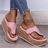 Ciing Women Summer Flip Flops Shoes Female Wedge Platform Sandal Ladies 7.5cm Thick Bottom Casual Slippers Shoe Black Pink