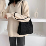 Ciing Wool Knitted Women's Shoulder Bag Designer Woven Striped Handbag Fashion Armpit Bag Buckle Bucket Female Tote Bags