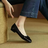 Ciing Women's ballet flats Leather Loafers Women Fashion Bowknot Slip On Square Toe Flats Party Retro Black Nude Ballet Shoes