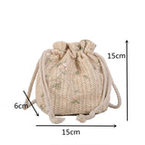 Ciing Fashion Small Shoulder Bags  Women Drawstring Straw Beach Bags Flower Embroidery Bags Ladies Lace Crossbody Handbags for Travel