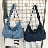Ciing Vintage Denim Shoulder Crossbody Bags for Girls School Messenger Bags Travel Handbags Casual Large Capacity Women Shoulder Bags