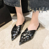 Ciing Gold Silver Low Heels Slippers Women Summer  Pointed Toe Thick Heeled Gladiator Sandals Woman Brand Designer Mules Slipper