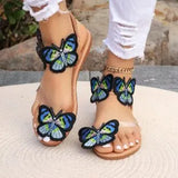 Ciing 2024 Summer New Bohemian Flat Slippers Wearing Ethnic Style Butterfly Toe Beach Sandals for Women Size 43