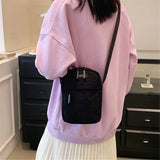 Ciing Fashion Casual Sports Women's Corduroy Crossbody Bag Student Mobile Phone Small Shoulder Bag Solid Color Female Handbag