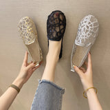 Ciing Hollow Lace Flat Shoes Women Summer Slip on Loafers Breathable Shoes Ladies Shoes Casual Fashion Black Sneakers