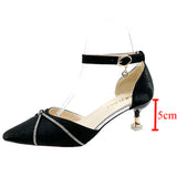 Ciing Fashion Crystal Cross-tied Women's Shoes Pumps Pointed Toe Med Heels Wedding Shoes Woman Elegant Thin Heels Party Shoes
