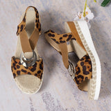 Ciing Fashion Leopard Print Women's Sandals Metal Decoration Wedges Sandalias Mujer Lightweight Non-Slip Gladiator Shoes Women