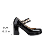 Ciing Women Pumps Mary Jane Shoes SquareToe Spring Atummn Patent Leather Two Straps 8cm High Heel Elegant Lady Party Dress Shoes 34-43