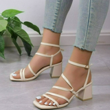Ciing Luxury Sandals Women Fashion Summer Ladies High Heels Simple Square Toe Open Toe Heeled Sandals Straps Womens Shoes Zapatos
