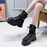Ciing Punk Chunky Platform Motorcycle Boots Women Lace-up Thick Bottom Ankle Boots Woman Cool Autumn Winter Gothic Shoes Female