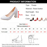 Ciing New Women's Square Heels Office Shoes Patent Leather High Heel Pumps Women Round Toe Slip-On Autumn Shoes for Female