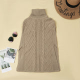 Ciing -Florcoo High Neck Loose Cable Knit Pattern Stitching Sweater(7 Colors)