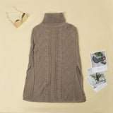 Ciing -Florcoo High Neck Loose Cable Knit Pattern Stitching Sweater(7 Colors)