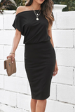 Ciing - Casual Solid Patchwork One Shoulder Pencil Dresses