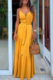 Ciing - Florcoo Button V-Neck Maxi Dress With Belt(3 Colors)
