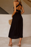 Ciing - Casual Solid Patchwork Halter Waist Skirt Dresses(3 Colors)