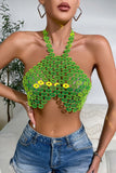 Ciing - Fluorescent Green Sexy Solid Hollowed Out Patchwork Chains Backless Halter Tops