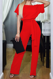 Ciing -Casual Elegant Solid Patchwork Strap Design O Neck Straight Jumpsuits