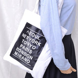 Ciing Women Canvas Bag Famous City Name Printed Cotton Cloth Handbag Black White Design Shoulder Bags Casual Shopping Tote Girls Purse